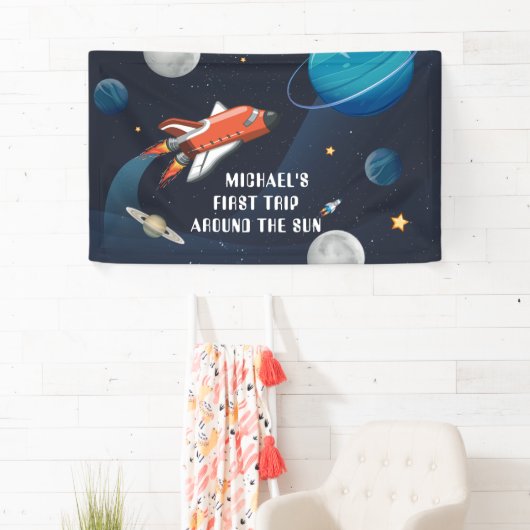 外空間パーソナライズされた第1の誕生日の銀河系 横断幕 (インサイチュ)