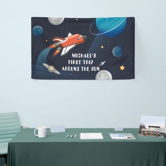 外空間パーソナライズされた第1の誕生日の銀河系 横断幕 (トレードショー)