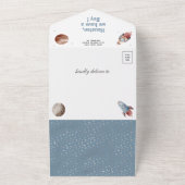 外素朴空間かわいい惑星ロケット赤ちゃんシャワー オールインワン招待状 (外側)