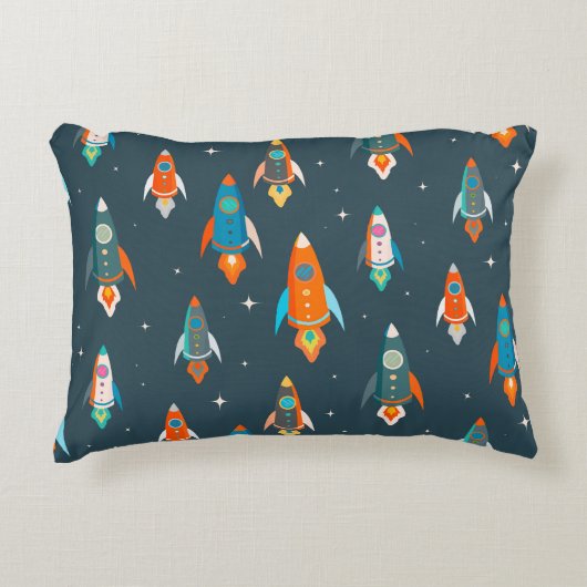 外腔のカラフルロケットのシームレスなパターン アクセントクッション (正面)