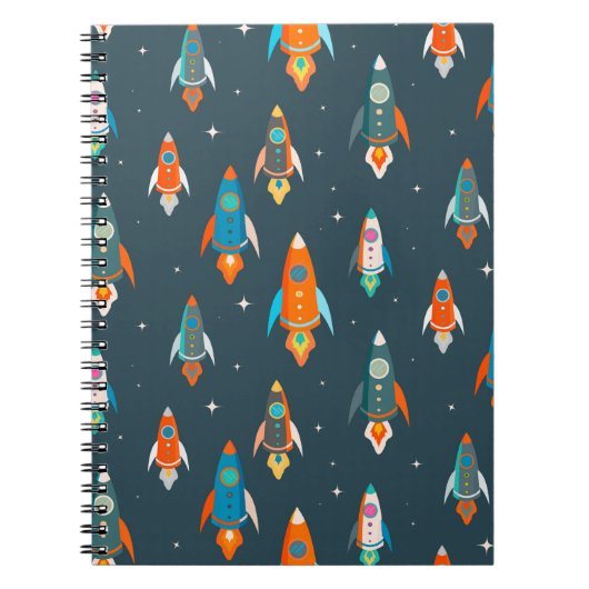 外腔のカラフルロケットのシームレスなパターン ノートブック (正面)