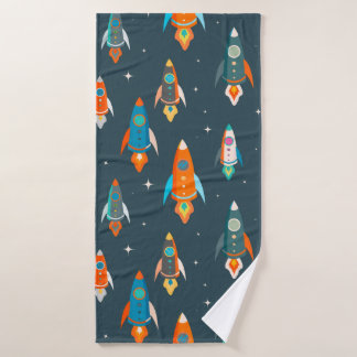 外腔のカラフルロケットのシームレスなパターン バスタオル