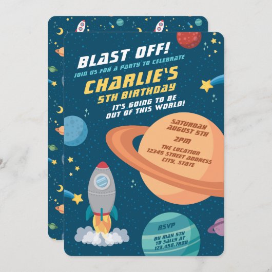 外部宇宙おもしろいの誕生日の招待 招待状 (正面/裏面)