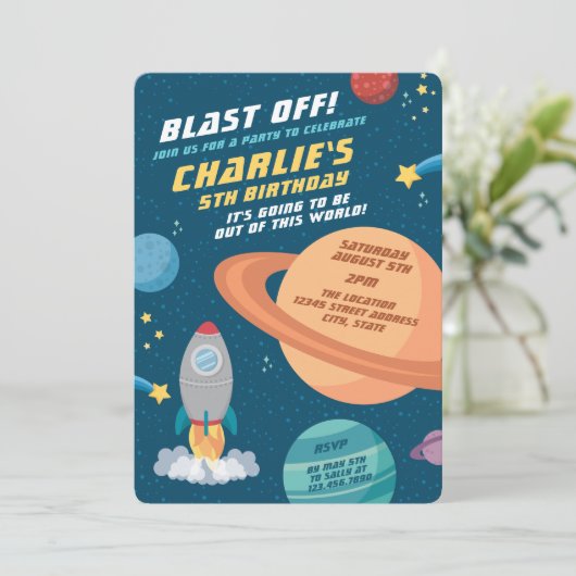 外部宇宙おもしろいの誕生日の招待 招待状 (スタンド正面)