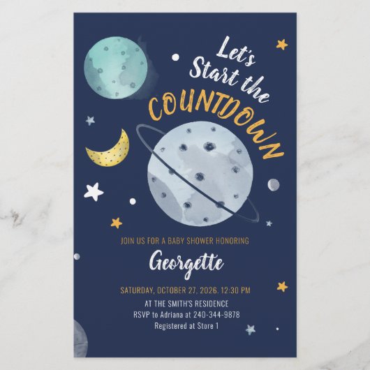 外部宇宙カウントダウン仮想ベビーシャワー 便箋 (正面)