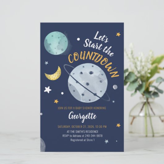 外部宇宙カウントダウン仮想ベビーシャワー 便箋 (スタンド正面)