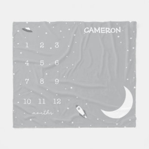 外部空間のグレーと白のマイルストーンベビー フリースブランケット