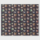 外部空間の猫頭のおもしろい銀河系パターン ラッピングペーパー (フラット)