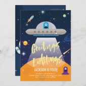 外部空間エイリアン誕生日招待状 招待状 (正面/裏面)