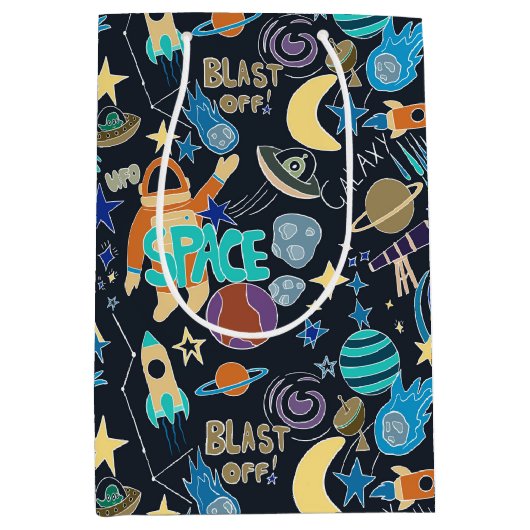 外部空間ドードルパターン ミディアムペーパーバッグ (正面)