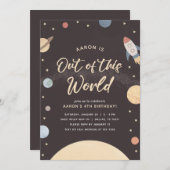 外部空間子供の誕生日パーティー 招待状 (正面/裏面)