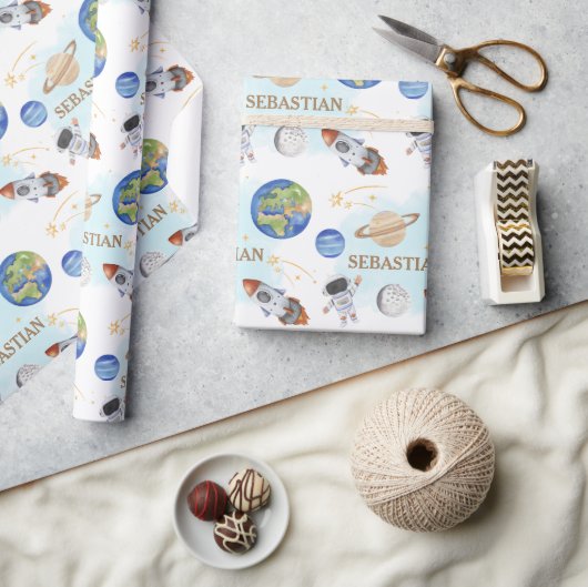 外部空間誕生日 ラッピングペーパー (クラフト)
