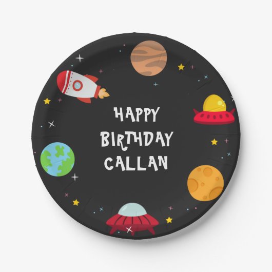 外部空間誕生日Bash紙プレート ペーパープレート (正面)