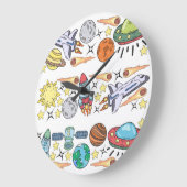 外部空間：手描きヴィンテージドードル ラージ壁時計 (傾斜)