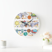 外部空間：手描きヴィンテージドードル ラージ壁時計 (ホーム)