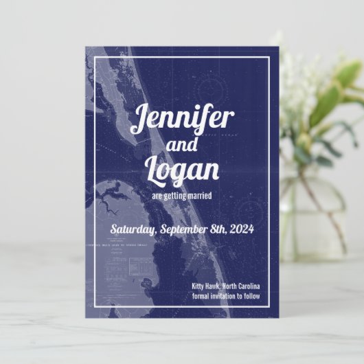 外部銀行OBXヴィンテージマップ日付の結婚保存 招待状 (スタンド正面)