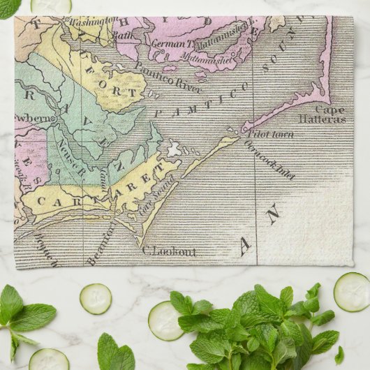 外銀行およびノースカロライナの東の地図(1827年) キッチンタオル (折り畳み)