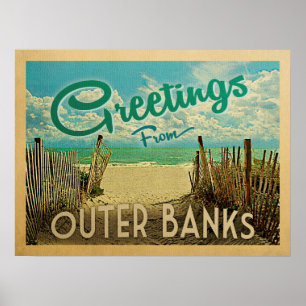 外銀行ビーチのヴィンテージ旅行 ポスター