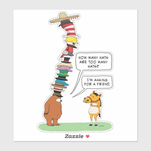 多おもしろいくの帽子をかぶったクマ シール (シート)