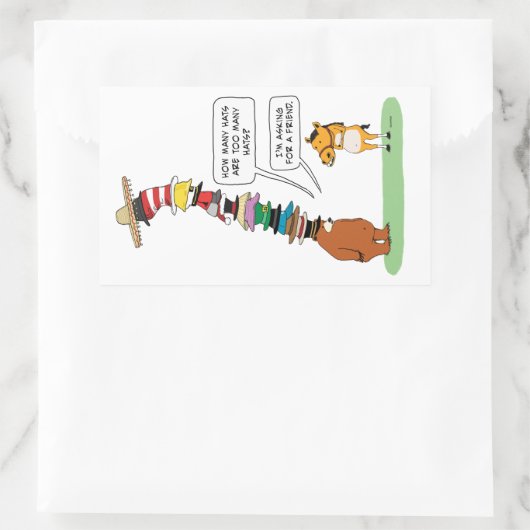 多おもしろいくの帽子をかぶったクマ 長方形シール (バッグ)