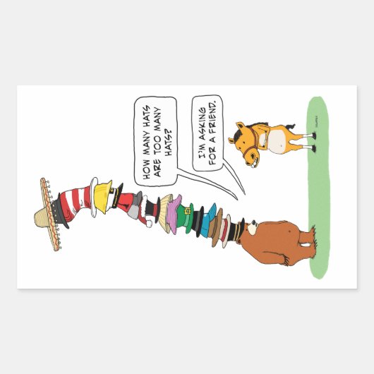 多おもしろいくの帽子をかぶったクマ 長方形シール (正面)