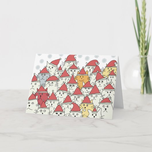 多くのおもしろいな猫が付いているクリスマスパターン シーズンカード (正面)