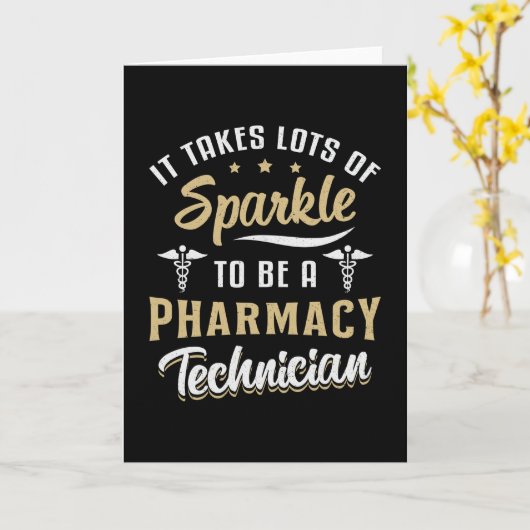 多くのきらめく贈り物を取る薬局技術者 カード (黄色い花)