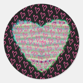 多くのすてきハッピーグリーンとピンクのハート ラウンドシール