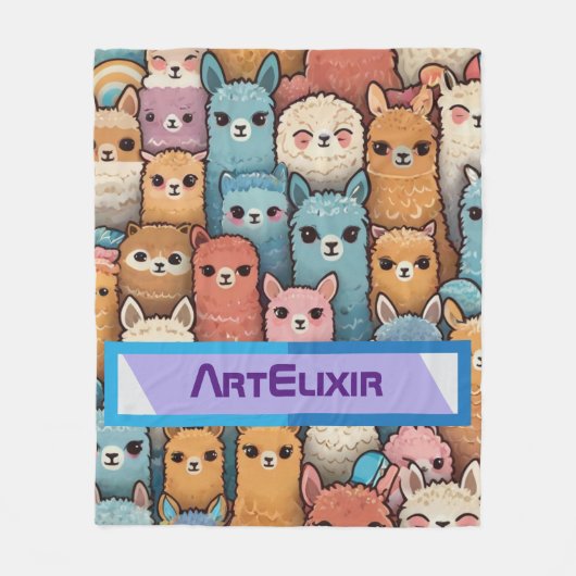 多くのアルパカラマ フリースブランケット (正面)