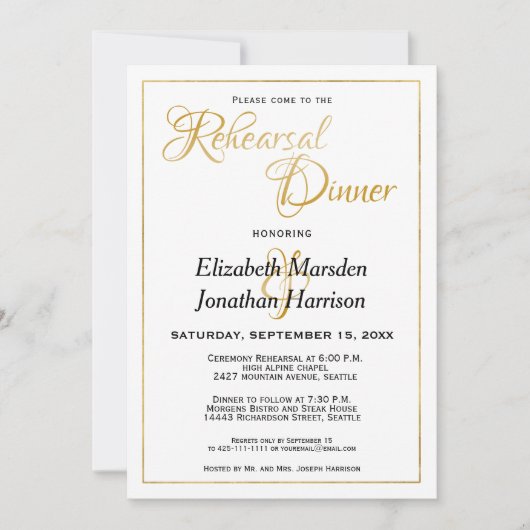 多くのウォーターバイブルエレガント金ゴールドリハーサル夕食会 招待状 (正面)