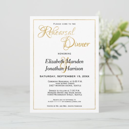 多くのウォーターバイブルエレガント金ゴールドリハーサル夕食会 招待状 (スタンド正面)