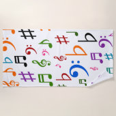 多くのカラフルな音楽ノートおよび記号のビーチタオル ビーチタオル (正面)