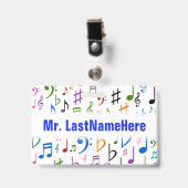多くのカラフルな音楽ノートおよび記号 + 名前入りの記章 バッジ (Front with Clip)