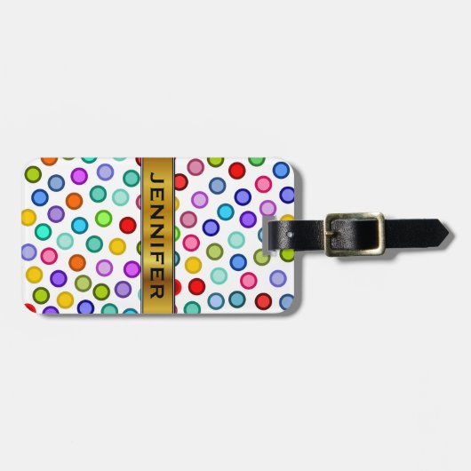 多くのカラフルの円 + 名前をカスタムするの荷物のラベル ラゲッジタグ (正面横)