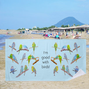 多くのカラフルインコ – おもしろい小鳥 ビーチタオル