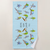 多くのカラフルインコ – おもしろい小鳥 ビーチタオル (正面)