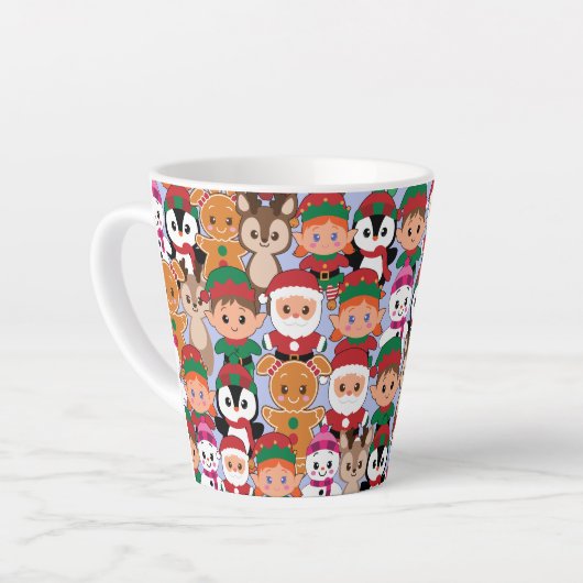 多くのカラフル職業を持つテディクリスマス カフェラテマグ (左アングル)