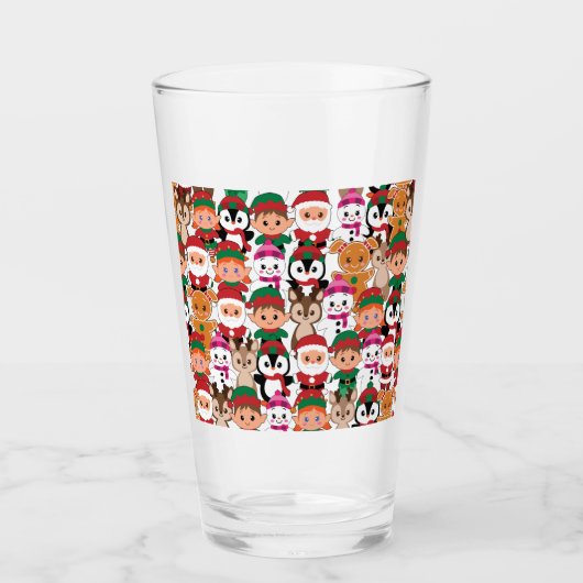 多くのカラフル職業を持つテディクリスマス タンブラーグラス (正面)