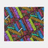 多くのカラフル言語で居心地の良いワードクラウド フリースブランケット (正面(横))