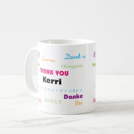 多くのカラフル言語をパーソナライズしてくれてありがとう コーヒーマグカップ (正面左)