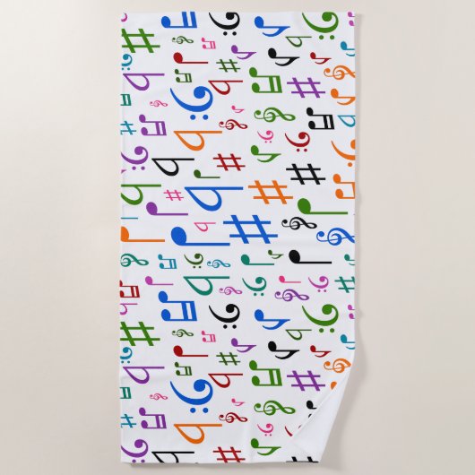多くのカラフル音符と記号ビーチタオル ビーチタオル (正面)