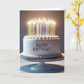 多くのキャンドルのあるお誕生日ケーキ カード (黄色い花)