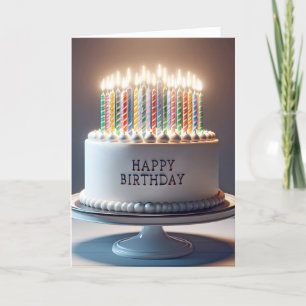 多くのキャンドルのあるお誕生日ケーキ カード