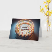 多くのキャンドルのあるお誕生日ケーキ カード (黄色い花)