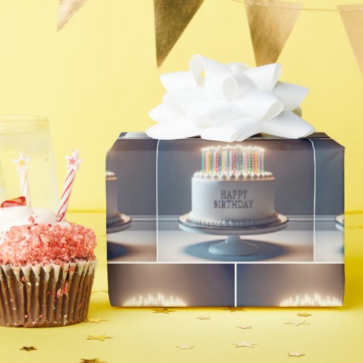 多くのキャンドルのあるお誕生日ケーキ ラッピングペーパー (誕生日パーティー)