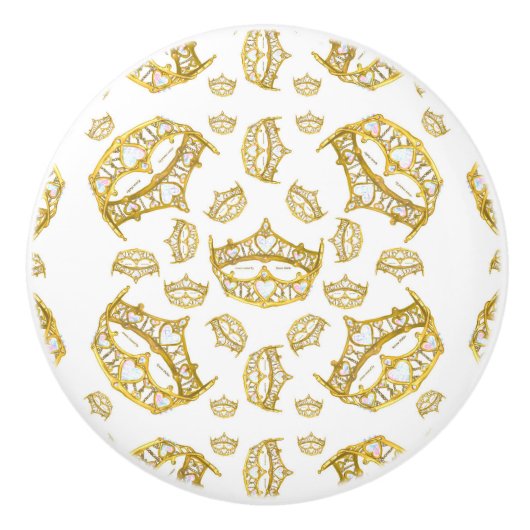 多くのクイーンのハート金ゴールドクラウンティアラのノブ セラミックノブ (正面)