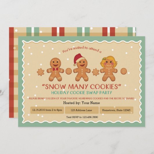 多くのクッキーの"クッキーの交換"のパーティの招待状は雪が降ります 招待状 (正面/裏面)