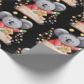 多くのクリスマスプレゼントを抱えたテディベア ラッピングペーパー (角)