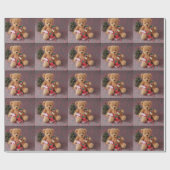多くのクリスマスプレゼントを持つテディー・ベア ラッピングペーパー (フラット)