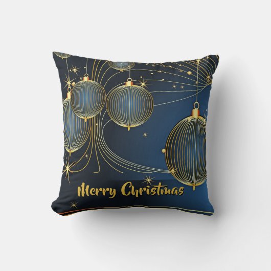 多くのサイズのゴールデンボーブルオーナメントオンブルー クッション (正面)